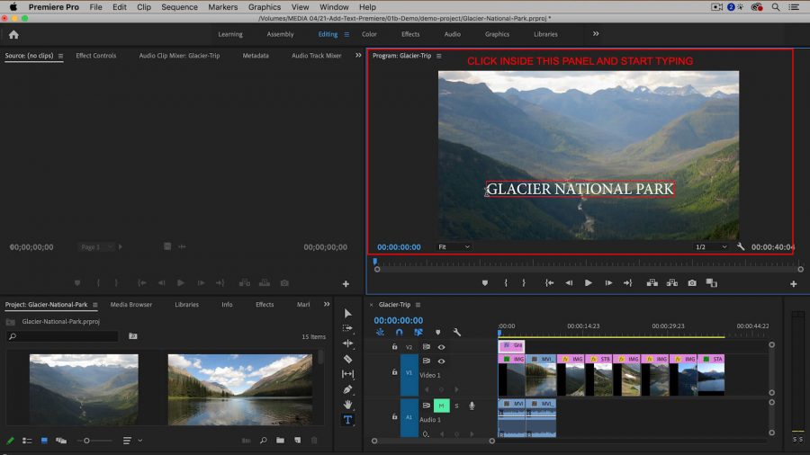 how to insert text into adobe premiere pro