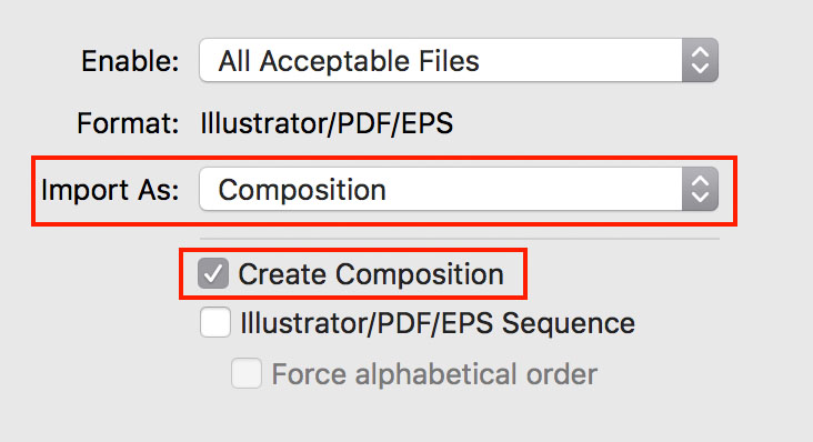 Import options for Illustrator to After Effects